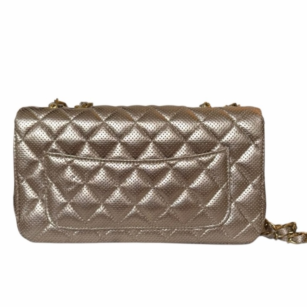 Ashneil Metallic Champagne Gold Quilted Perforated Flap Leather Shoulder Bag - Picture 4 of 11